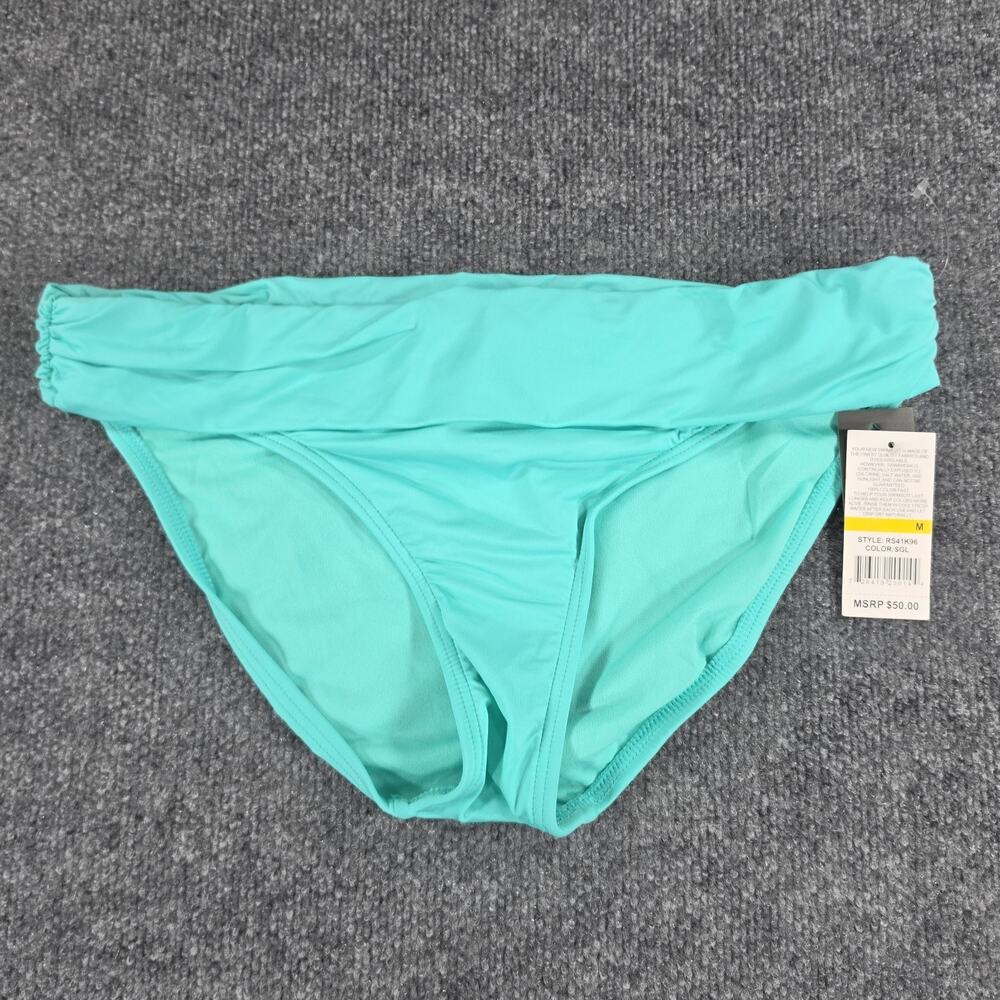 Kenneth Cole Reaction Women's Bikini Bottom Size M Aqua Foldover Hipster Swim